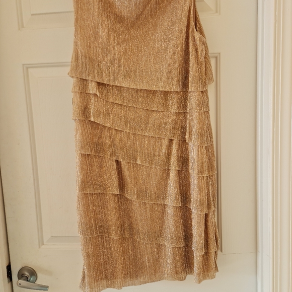 Gold metallic layered tiered dress,size 16, NWT, fully lined - Picture 2 of 6